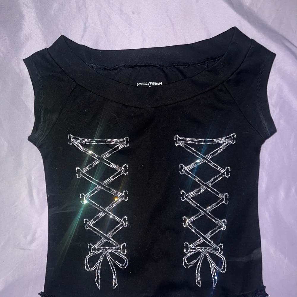 Named Collective Ribbon Corset T-shirt Rhinestone Top